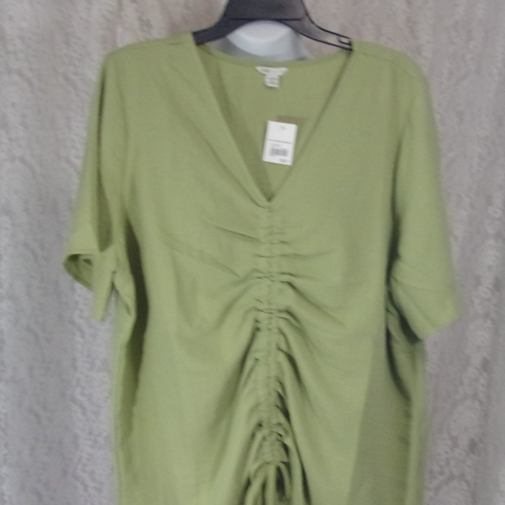 Pear Green Ruched Knit Top Blouse Plus